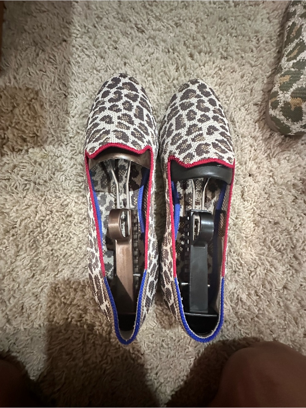 Rothy's Leopard Print Slip-On Flats with Red & Blue Trim